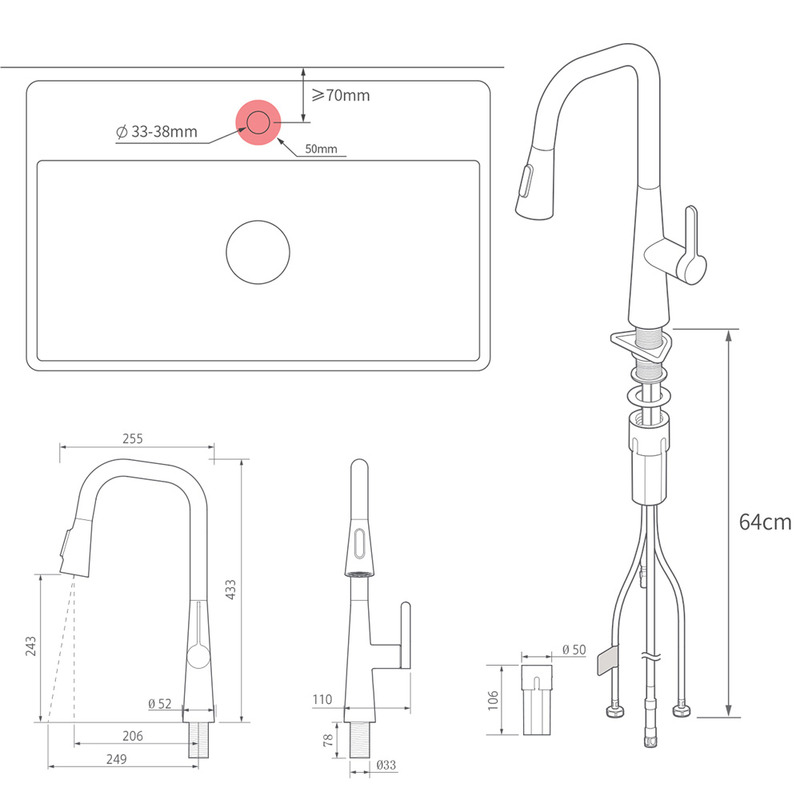 Выдвижной кухонный смеситель Xiaomi MiJia Pull-out Kitchen Faucet S1 (MJCLSCFLT01DB)  магазин