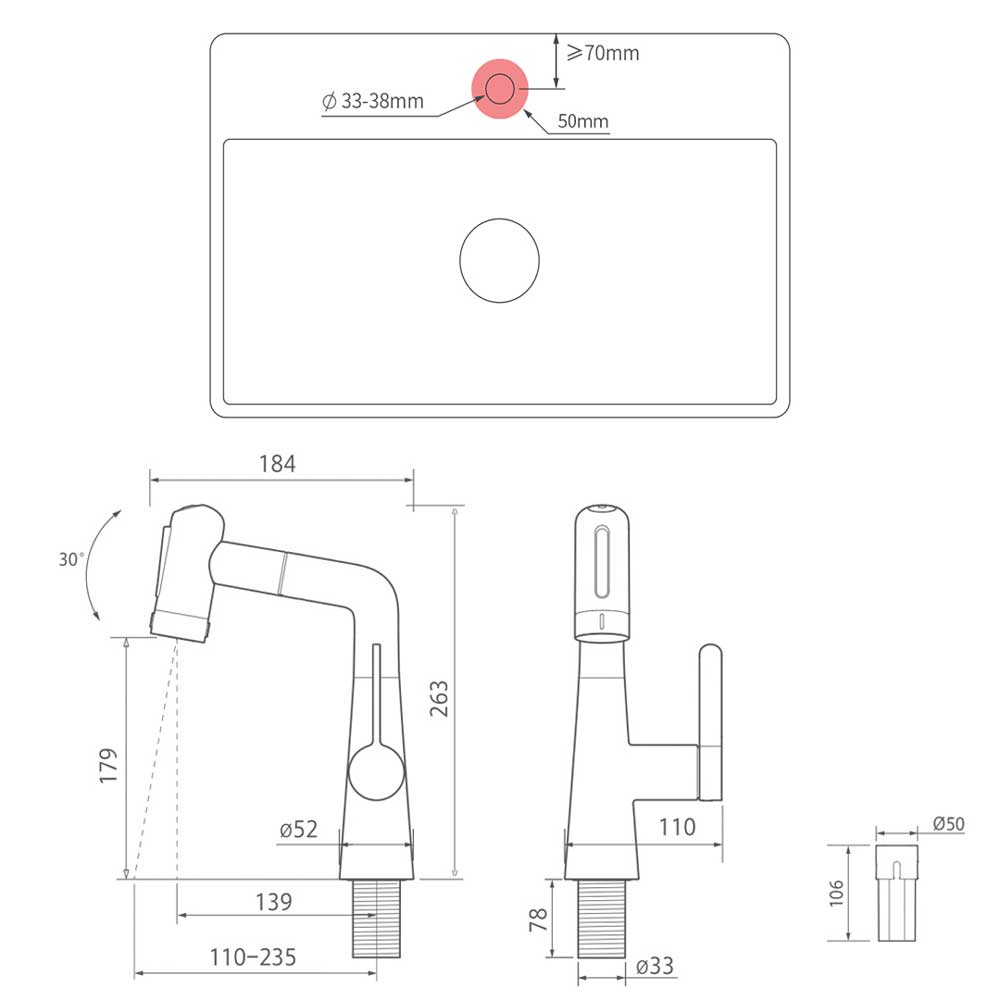 Выдвижной смеситель для раковины Xiaomi MiJia Pull-out Basin Faucet S1 (MJCLSMPLT01DB)