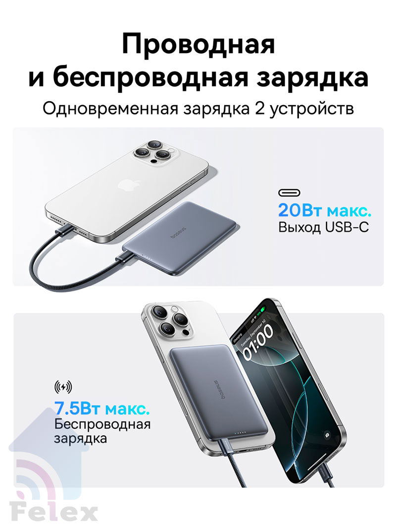 Внешний аккумулятор Baseus PicoGo AM41 с мощностью до 20W